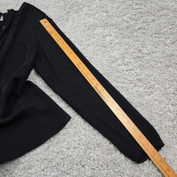 St John Blouse Womens 10 Black Silk Double Georgette Long Sleeve Luxury Preppy - Picture 12 of 13